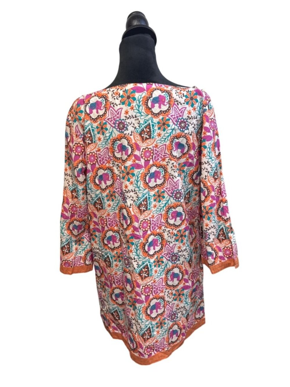 Women’s Boho Floral Medallion Tunic Top Beaded V Neck 3/4 Sleeve Resort Festival - Picture 2 of 12